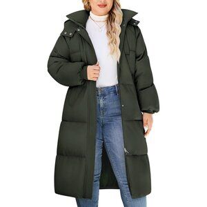 Women Plus Size Long Winter Coat Knee Length Warm Hood Zip Up Jacket for Cold We